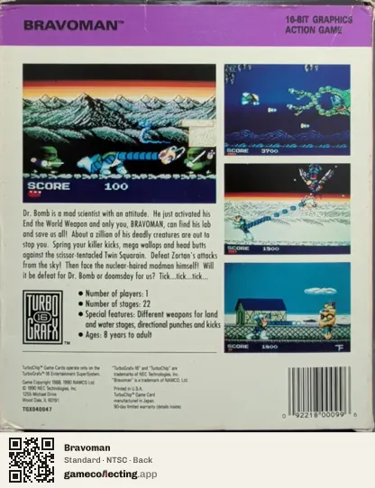 Bravoman TurboGrafx-16, NTSC box back