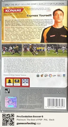 Pro Evolution Soccer 6 PlayStation Portable, PAL box back