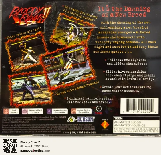 Bloody Roar 2 PlayStation, NTSC box back