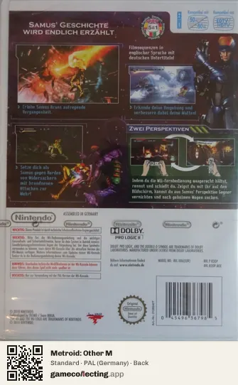 Metroid: Other M Nintendo Wii, Germany box back
