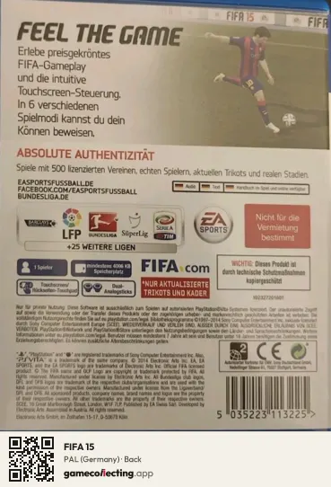 FIFA 15 PlayStation Vita, Germany box back