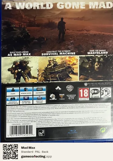 Mad Max PlayStation 4, PAL box back
