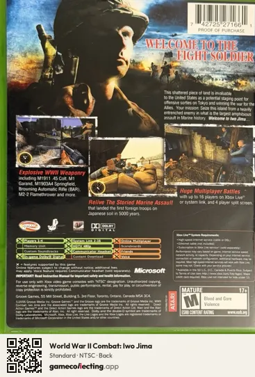 World War II Combat: Iwo Jima Xbox, NTSC box back