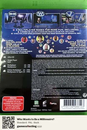 Who Wants to Be a Millionaire? Xbox One, PAL box back