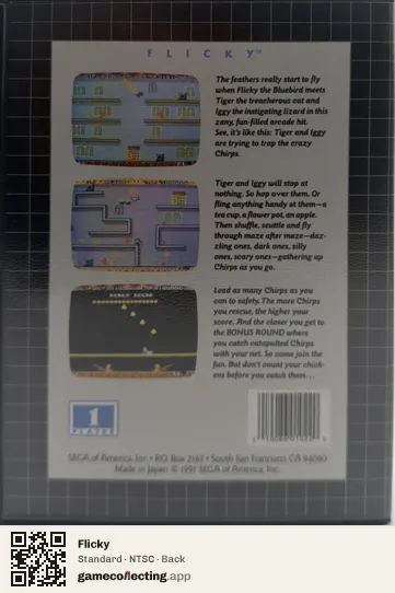 Flicky Sega Mega Drive / Genesis, NTSC box back