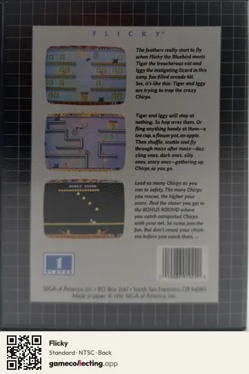 Flicky Sega Mega Drive / Genesis, NTSC box back