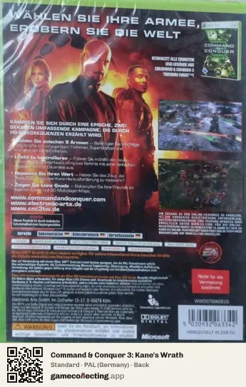 Command & Conquer 3: Kane's Wrath Xbox 360, Germany box back