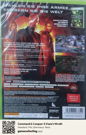 Command & Conquer 3: Kane's Wrath Xbox 360, Germany box back