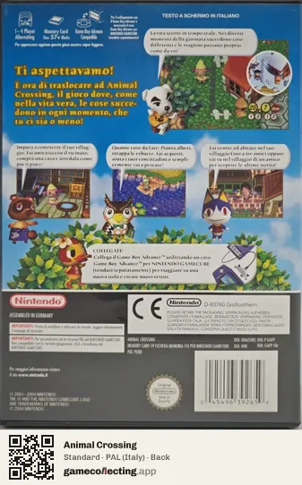 Animal Crossing Nintendo GameCube, Italy box back
