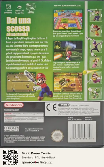 Mario Power Tennis Nintendo GameCube, Italy box back