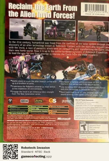 Robotech: Invasion Xbox, NTSC box back