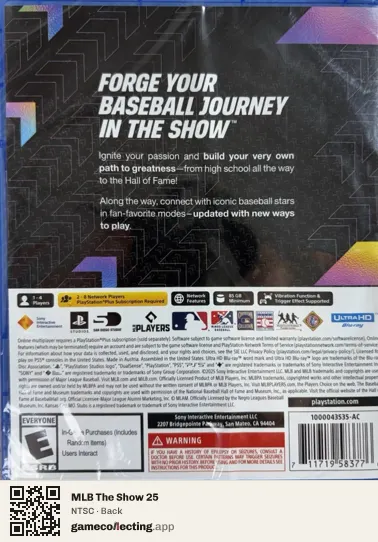 MLB The Show 25 PlayStation 5, NTSC box back