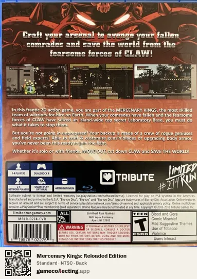 Mercenary Kings: Reloaded Edition PlayStation 4, NTSC box back