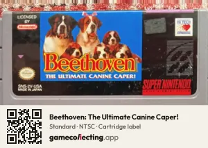 Beethoven: The Ultimate Canine Caper! Super Nintendo Entertainment System, NTSC cartridge label
