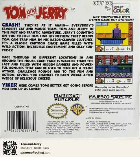 Tom and Jerry Game Boy, NTSC box back