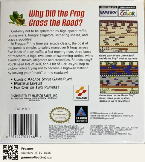 Frogger Game Boy Color, NTSC box back