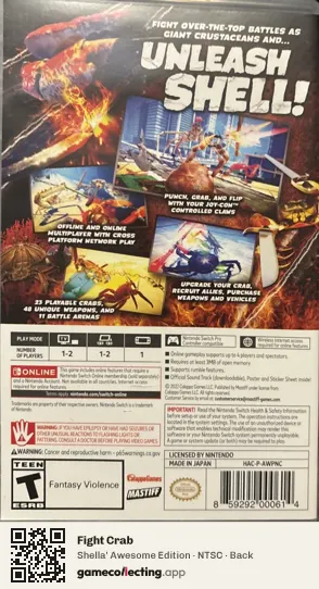 Fight Crab Nintendo Switch, NTSC box back