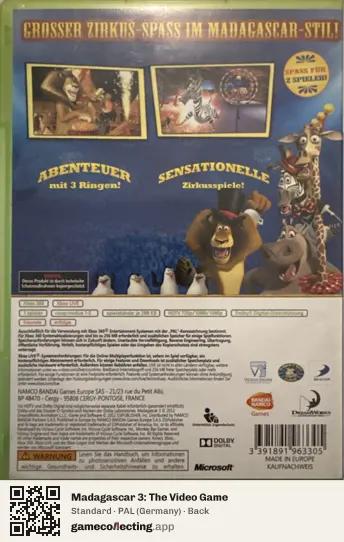 Madagascar 3: The Video Game Xbox 360, Germany box back