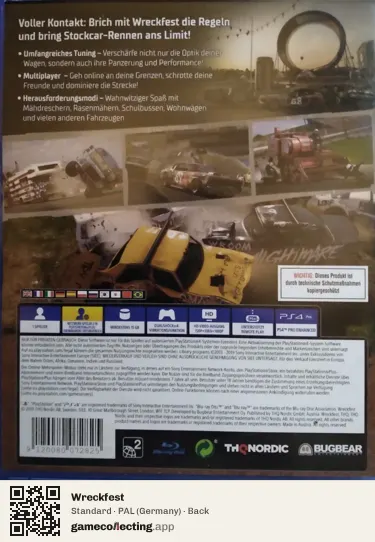 Wreckfest PlayStation 4, Germany box back
