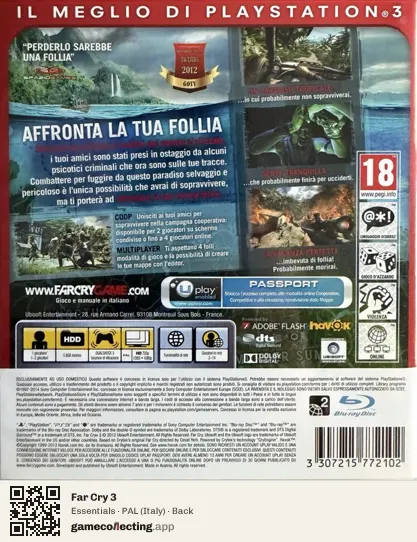 Far Cry 3 PlayStation 3, Italy box back
