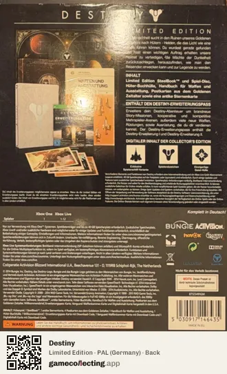 Destiny Xbox One, Germany box back