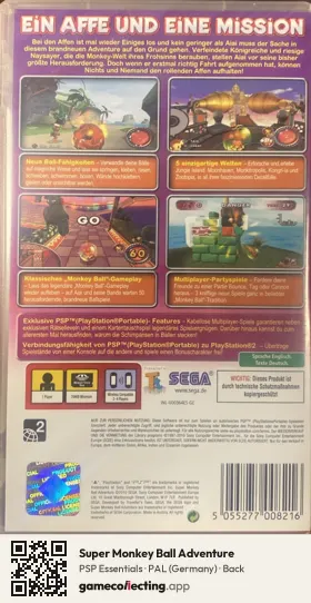 Super Monkey Ball Adventure PlayStation Portable, Germany box back