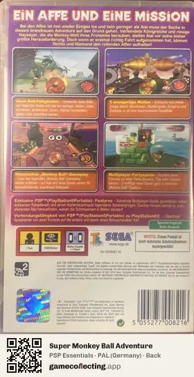 Super Monkey Ball Adventure PlayStation Portable, Germany box back