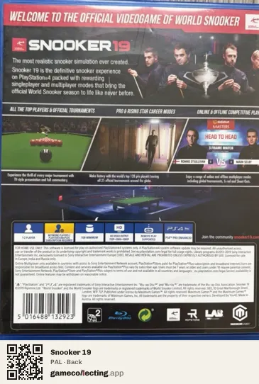 Snooker 19 PlayStation 4, PAL box back