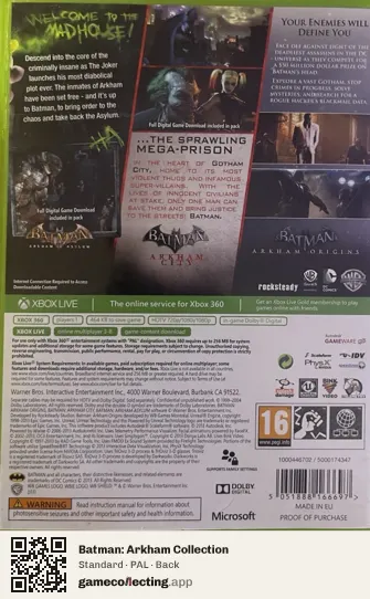 Batman: Arkham Collection Xbox 360, PAL box back