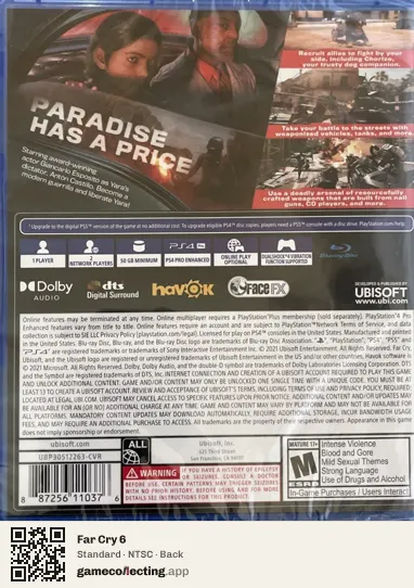 Far Cry 6 PlayStation 4, NTSC box back