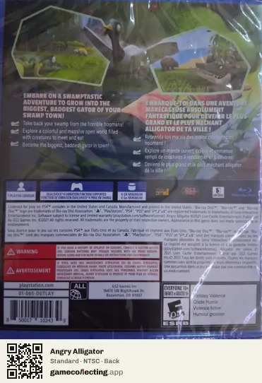 Angry Alligator PlayStation 4, NTSC box back