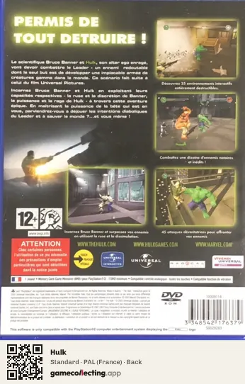 Hulk PlayStation 2, France box back