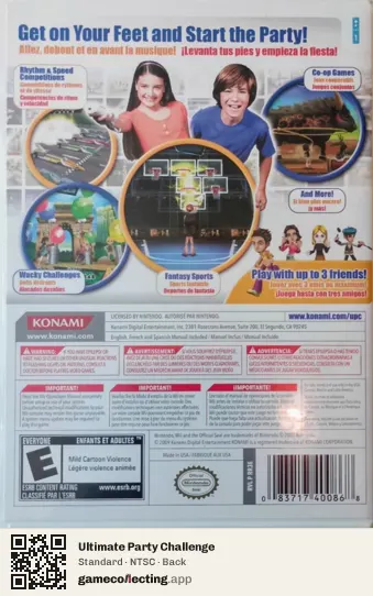 Ultimate Party Challenge Nintendo Wii, NTSC box back