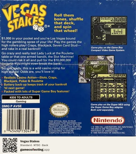 Vegas Stakes Game Boy, NTSC box back