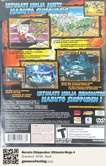 Naruto Shippuden: Ultimate Ninja 4 PlayStation 2, NTSC box back