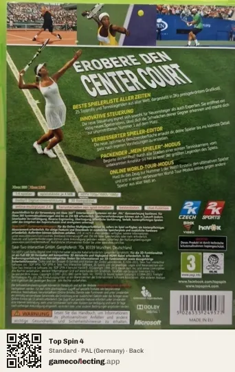 Top Spin 4 Xbox 360, Germany box back
