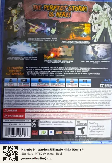 Naruto Shippuden: Ultimate Ninja Storm 4 PlayStation 4, Mexico box back