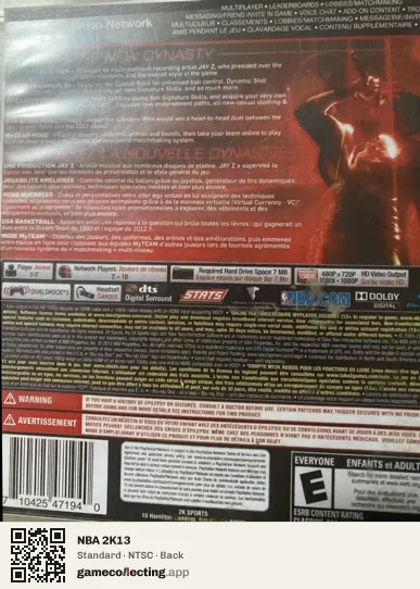 NBA 2K13 PlayStation 3, NTSC box back