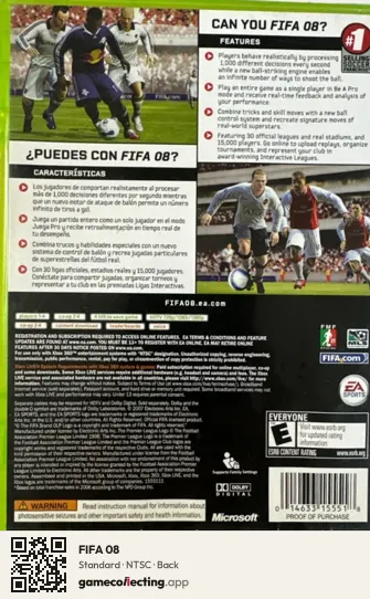 FIFA 08 Xbox 360, NTSC box back