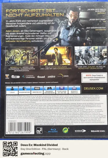 Deus Ex: Mankind Divided PlayStation 4, Germany box back