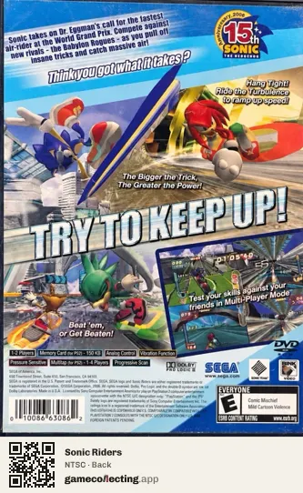 Sonic Riders PlayStation 2, NTSC box back