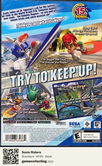 Sonic Riders PlayStation 2, NTSC box back