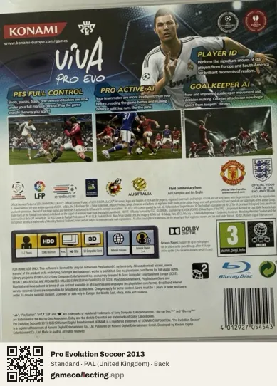 Pro Evolution Soccer 2013 PlayStation 3, United Kingdom box back