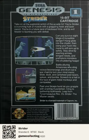 Strider Sega Mega Drive / Genesis, NTSC box back