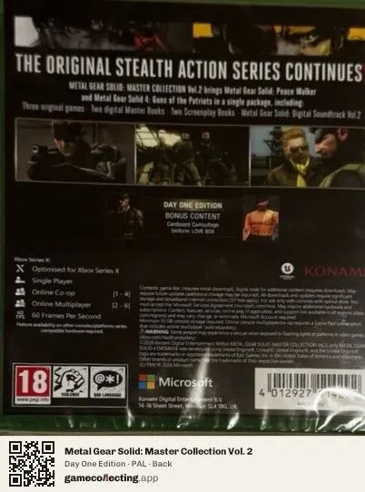 Metal Gear Solid: Master Collection Vol. 2 Xbox Series X, PAL box back
