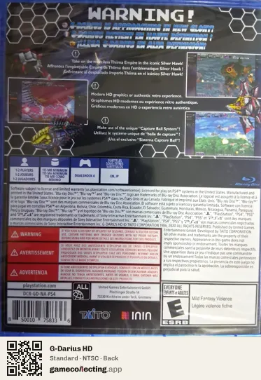 G-Darius HD PlayStation 4, NTSC box back