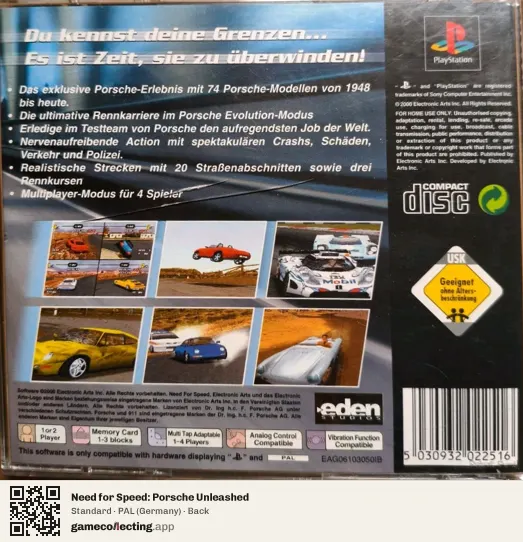Need for Speed: Porsche Unleashed PlayStation, Germany box back