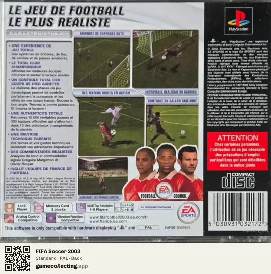 FIFA Soccer 2003 PlayStation, PAL box back