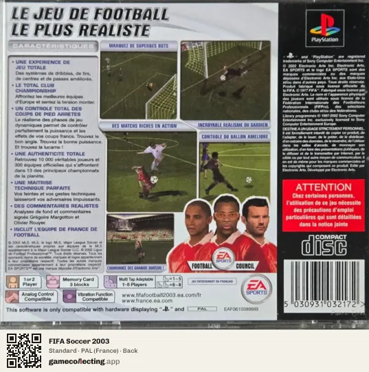 FIFA Soccer 2003 PlayStation, France box back