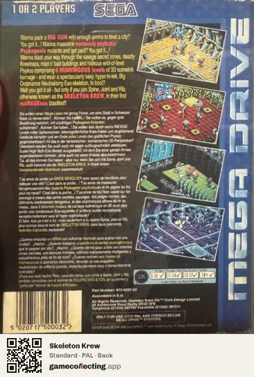 Skeleton Krew Sega Mega Drive / Genesis, PAL box back